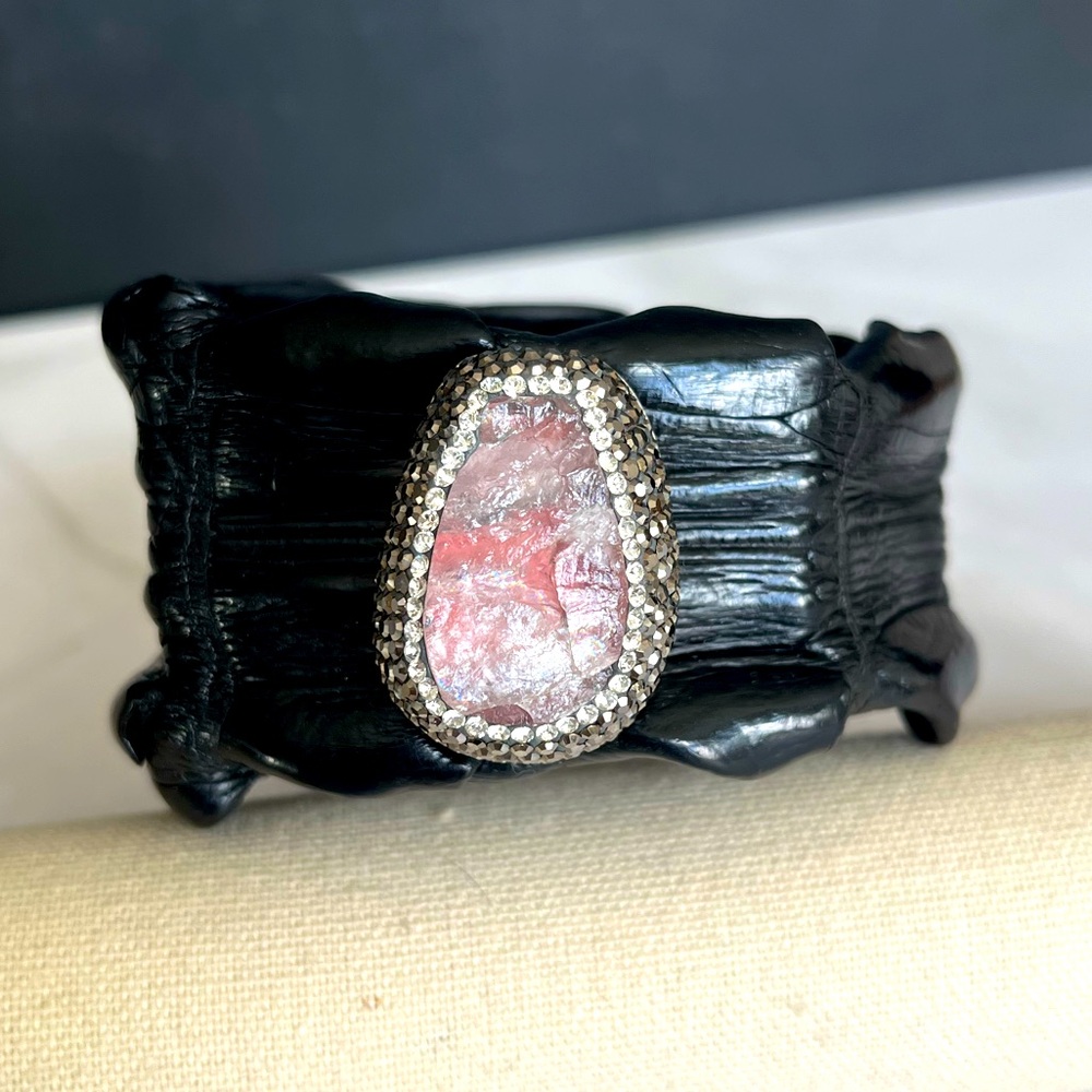 Croc embossed leather cuff with Druzy center piece.